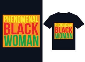 phänomenale schwarze Frauenillustrationen für druckfertiges T-Shirt-Design vektor