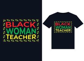 schwarze lehrerinnenillustrationen für druckfertiges t-shirt-design vektor