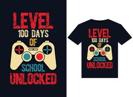 Level 100 Tage Schule freigeschaltete Illustrationen für druckfertiges T-Shirt-Design