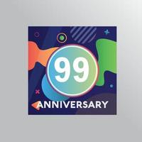 99: e år årsdag logotyp, vektor design födelsedag firande med färgrik bakgrund och abstrakt form.