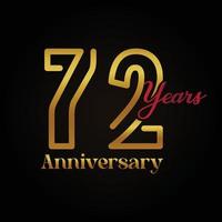 Logo zum 72-jährigen Jubiläum mit Handschrift in goldener und roter Farbe, elegantes Design. vektorjubiläum für feier, einladungskarte und grußkarte. vektor