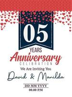 05:e år årsdag logotyp firande med kärlek för firande händelse, födelsedag, bröllop, hälsning kort, och inbjudan vektor