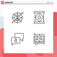 Stock Vector Icon Pack mit 4 Zeilenzeichen und Symbolen für Verbindungen Mann teilt Milchbuch editierbare Vektordesign-Elemente