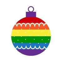 regenbogen lgbt weihnachtskugeldekoration mit verzierung vektor