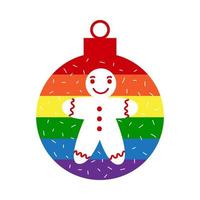 regenbogen lgbt weihnachtskugeldekoration mit lebkuchen vektor