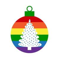 regenbogen lgbt weihnachtskugeldekoration mit baum vektor