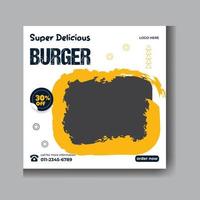 utsökt burger social media posta för mat befordran och webb baner mall vektor