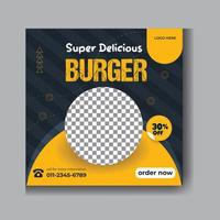 Köstlicher Burger-Social-Media-Beitrag für Lebensmittelwerbung und Web-Banner-Vorlage vektor