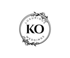 ko initialen brief hochzeitsmonogramm logos vorlage, handgezeichnete moderne minimalistische und florale vorlagen für einladungskarten, datum speichern, elegante identität. vektor