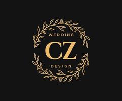 cz initialen brief hochzeitsmonogramm logos sammlung, handgezeichnete moderne minimalistische und florale vorlagen für einladungskarten, save the date, elegante identität für restaurant, boutique, café im vektor