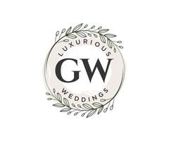 gw initialen brief hochzeitsmonogramm logos vorlage, handgezeichnete moderne minimalistische und florale vorlagen für einladungskarten, datum speichern, elegante identität. vektor