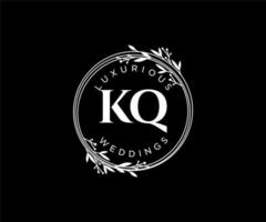 kq initialen brief hochzeitsmonogramm logos vorlage, handgezeichnete moderne minimalistische und florale vorlagen für einladungskarten, datum speichern, elegante identität. vektor