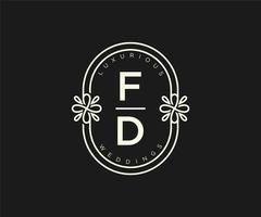 fd Initialen Brief Hochzeit Monogramm Logos Vorlage, handgezeichnete moderne minimalistische und florale Vorlagen für Einladungskarten, Datum speichern, elegante Identität. vektor