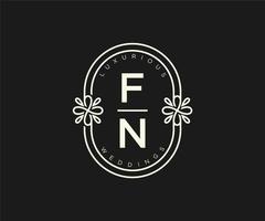 fn brief hochzeitsmonogramm logos vorlage, handgezeichnete moderne minimalistische und florale vorlagen für einladungskarten, datum speichern, elegante identität. vektor