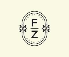 F Z initialer brev bröllop monogram logotyper mall, hand dragen modern minimalistisk och blommig mallar för inbjudan kort, spara de datum, elegant identitet. vektor