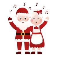 herr und frau weihnachtsmann singen weihnachtslieder im karikaturstil auf weißem hintergrund, clipart für plakatdesign vektor