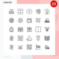 Linienpaket mit 25 universellen Symbolen für medizinische Kontaktgeschäftskommunikation Rubel editierbare Vektordesign-Elemente vektor