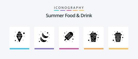 sommar mat och dryck glyf 5 ikon packa Inklusive dryck. smoothie. mat. juice. ljuv. kreativ ikoner design vektor