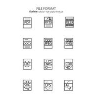 Dateiformat Gliederung Symbolsatz digitales Produkt vektor