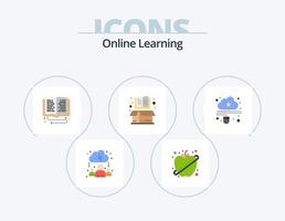 Online-Lernen flach Icon Pack 5 Icon Design. Wolke. Artikel. Bibliothek. Karton. Buchen vektor