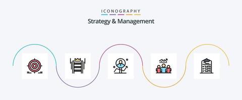 Strategie- und Managementlinie gefülltes Flat 5 Icon Pack inklusive Team. Gruppe. Werkzeug. Erfolg. Diagramm vektor