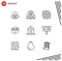 Stock Vector Icon Pack mit 9 Zeilenzeichen und Symbolen für die Wissenschaft lernen Fast Food Bildung niedliche editierbare Vektordesign-Elemente