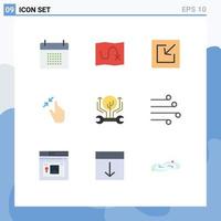 Gruppe von 9 modernen flachen Farben für Engineering-Touch-Download-Pinch-Gesten, editierbare Vektordesign-Elemente vektor