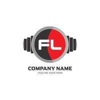 FL-Brief-Logo-Design-Symbol Fitness- und Musikvektorsymbol. vektor