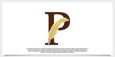 brev p fjäder logotyp design med fjäder penna ikon begrepp vektor