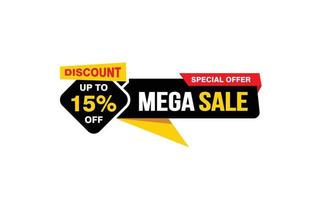 15 Prozent Mega-Sale-Angebot, Räumung, Werbebanner-Layout mit Aufkleberstil. vektor