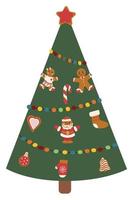 Ein festlicher, mit Lebkuchen geschmückter Weihnachtsbaum. Weihnachtsbaum vektor