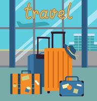 baner med resväskor i de flygplats begrepp för resa, flyg vektor illustration i platt stil