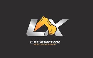 Bagger mit lx-Logo für Bauunternehmen. Schwermaschinenschablonen-Vektorillustration für Ihre Marke. vektor