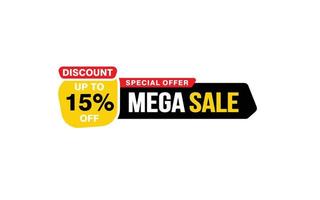 15 Prozent Mega-Sale-Angebot, Räumung, Werbebanner-Layout mit Aufkleberstil. vektor