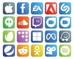 20 Social Media Icon Pack, einschließlich Facebook Delicious Soundcloud Coderwall Google Duo vektor