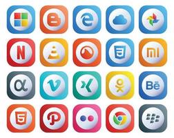 20 Social Media Icon Pack inklusive Behance Xing Player Video App Net vektor