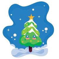 isolerat söt jul träd tecknad serie karaktär på vinter- bakgrund vektor illustration
