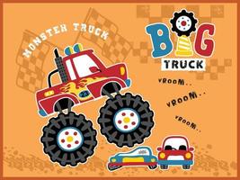 Monstertruck-Cartoon-Vektor, der kleine Autos, Autorennen-Element zerquetscht