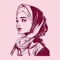uppsättning av eleganta och trendig hijab kvinna ritad för hand, anime stil. modern abstrakt ansikten mode hijab flicka vektor