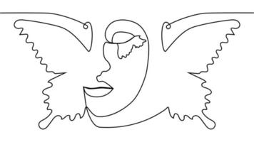 abstrakt ansikte med fjäril ett linje teckning. portret minimalistisk stil vektor