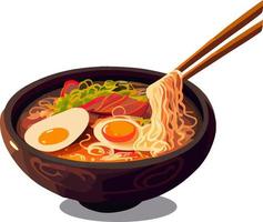 asiatisk Ramen spaghetti soppa med ägg vektor