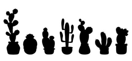 Set aus schwarzen Kaktus-Silhouetten in Töpfen vektor