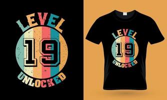 nivå 19 olåst. gaming typografi t-shirt design vektor