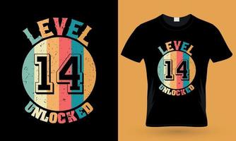 nivå 14 olåst. gaming typografi t-shirt design vektor