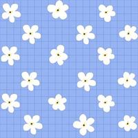 nahtloses muster mit niedlicher gänseblümchenblume auf blauem hintergrund und gänseblümchenblumenikonenlogo-vektorillustration. süßer Blumendruck. vektor