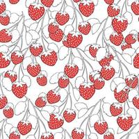 linje dragen klotter jordgubbar på ljus rosa bakgrund. sömlös sommar söt mönster. Bra för förpackning. frukt sömlös mönster, hand teckning jordgubb mönster på vit tapet. vektor