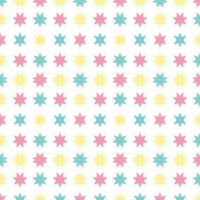 sömlös mönster vektor av härlig söt färgrik geometrisk stjärna eller blomma mönster Färg blå gul rosa pastell Färg. vit bakgrund design mimimal för fest Plats tyg trasa mönster eller tapet.