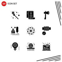 Stock Vector Icon Pack mit 9 Zeilenzeichen und Symbolen für Buchstaben Erite Axt Tinte Gebäude editierbare Vektordesign-Elemente