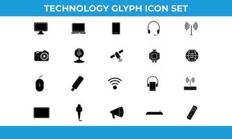 glyf teknologi och multimedia ikoner. design element för mobil och webb applikationer. vektor