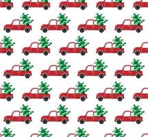 sömlös jul mönster cabriolet bärande jul träd vektor
